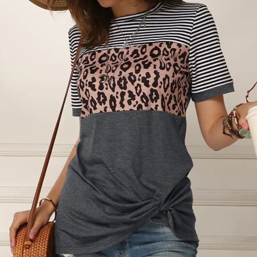 Gray Side Knot Print Top